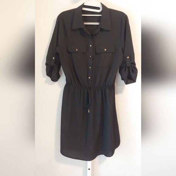 Bebop Black Cinched Waist Dress w Button up Top Sz M - Picture 1 of 9